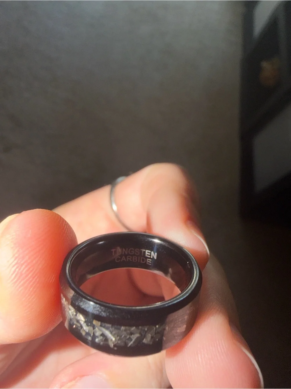 Tungsten Carbide Black Ring with Crushed Stone Inlay